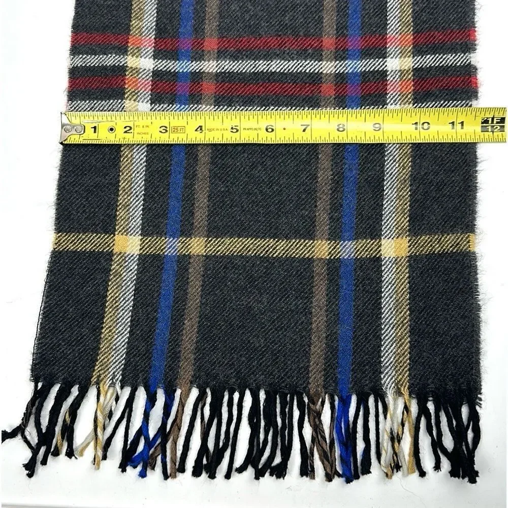 NWT Modena Virgin Wool Scarf Charcoal Gray Plaid made in Uruguay Men’s Women’s